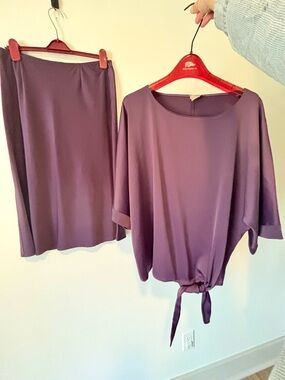 Chico’s Purple Berry Two-Piece Blouse and Skirt Set Small size 1